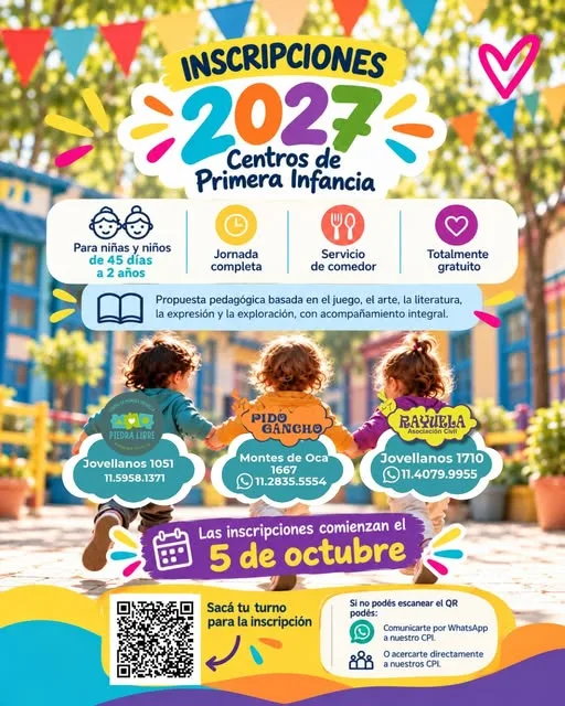 Afiche de inscripciones 2027 con las direcciones de los tres centros